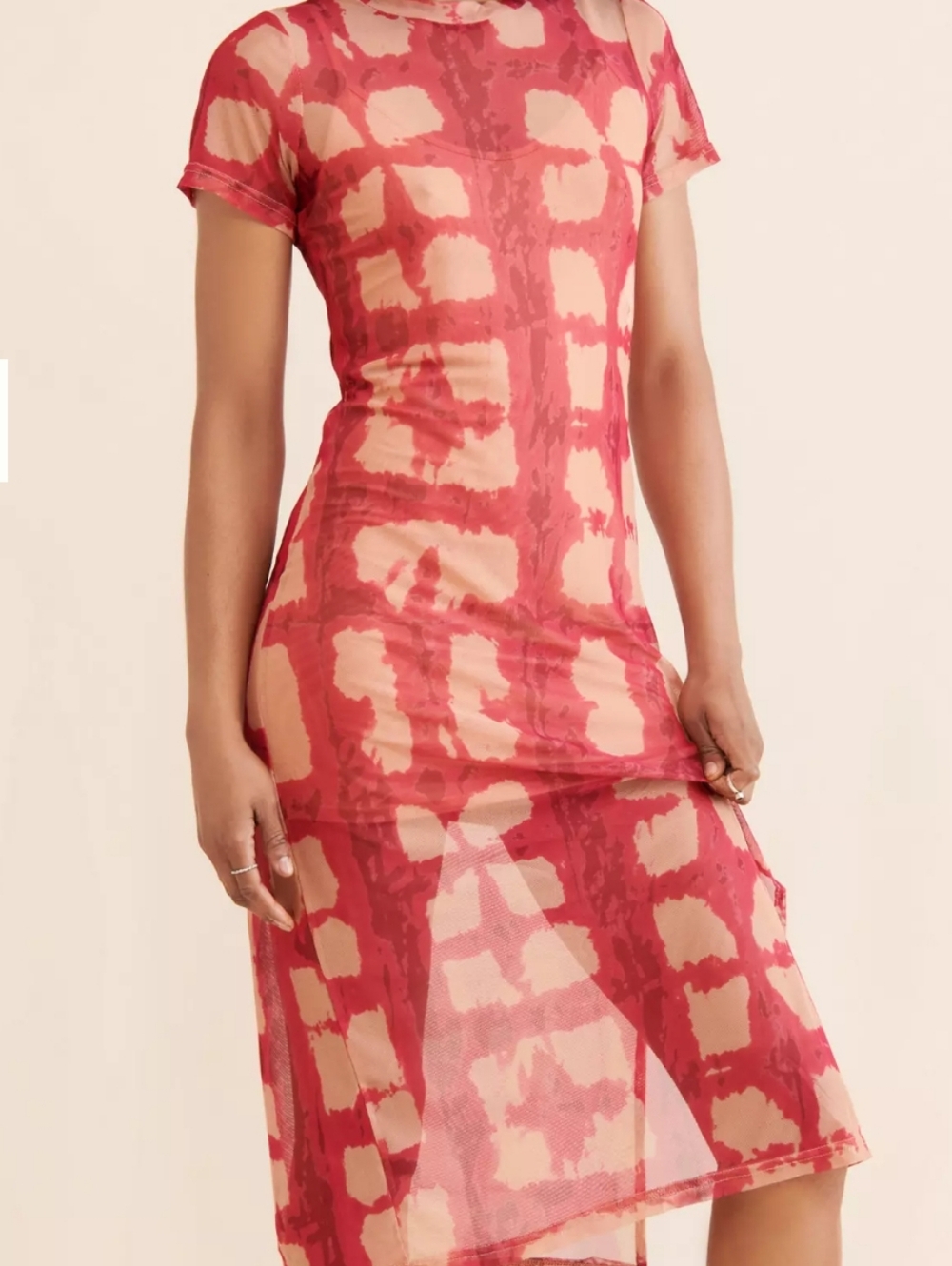 Anthropologie Plus Sheer Red Tie-Dye Midi Dress